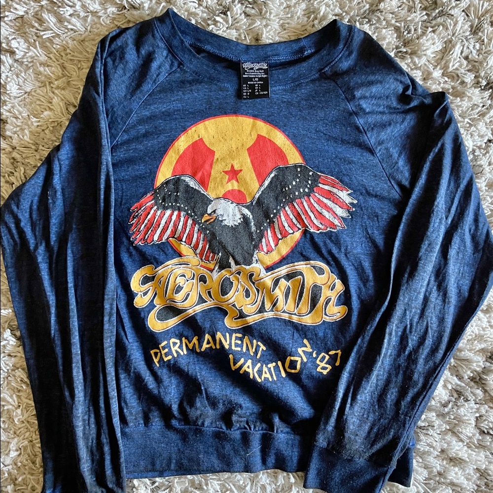 Aerosmith Band Long Sleeve Blue Graphic Shirt Junior Girls Large